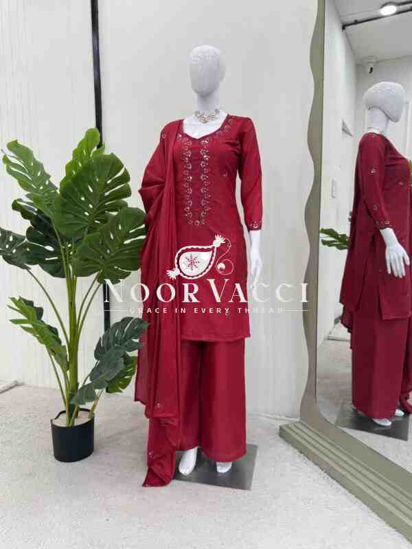 Chinon Silk Embroidered Salwar Suit with Dupatta - Image 7