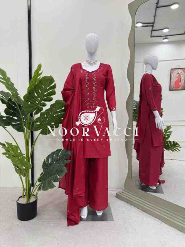 Chinon Silk Embroidered Salwar Suit with Dupatta - Image 8