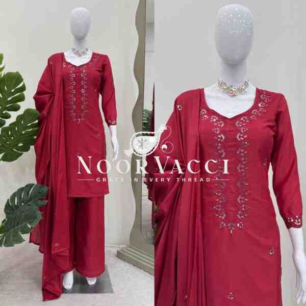 Chinon Silk Embroidered Salwar Suit with Dupatta - Image 5