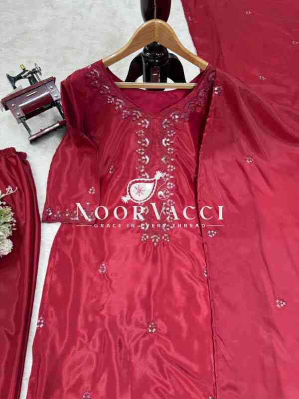Chinon Silk Embroidered Salwar Suit with Dupatta - Image 10