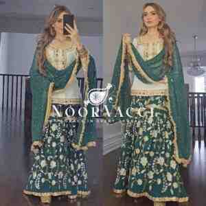Summer Special Designer Party Wear Sharara Suit with Hand Mirror & Sequence Work