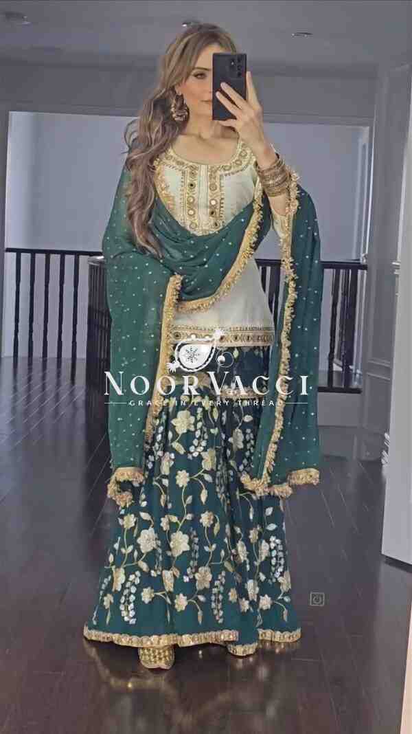 Summer Special Designer Party Wear Sharara Suit with Hand Mirror & Sequence Work - Image 3