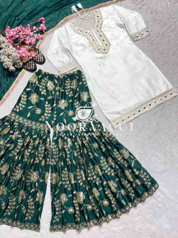 Summer Special Designer Party Wear Sharara Suit with Hand Mirror & Sequence Work - Image 5