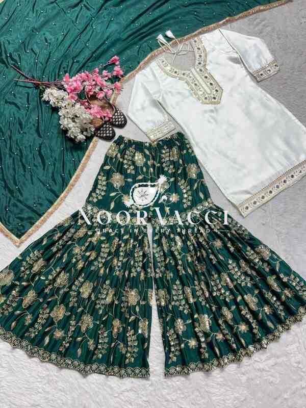 Summer Special Designer Party Wear Sharara Suit with Hand Mirror & Sequence Work - Image 7