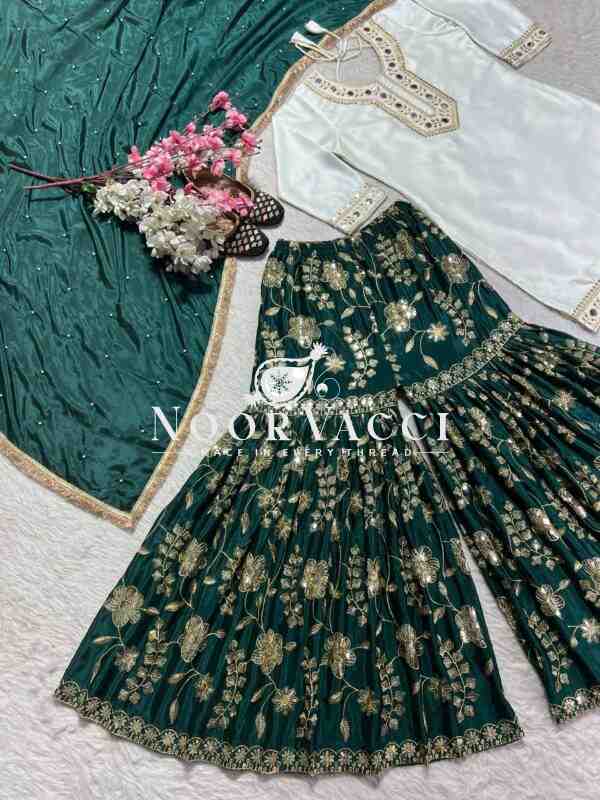 Summer Special Designer Party Wear Sharara Suit with Hand Mirror & Sequence Work - Image 8