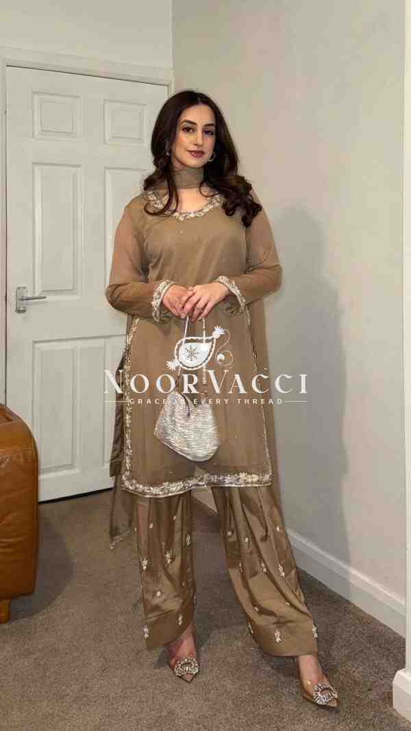 Faux Georgette Embroidered Farshi Plazzo Set with Dupatta – Ready to Wear - Image 2