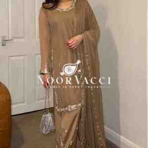 Faux Georgette Embroidered Farshi Plazzo Set with Dupatta – Ready to Wear