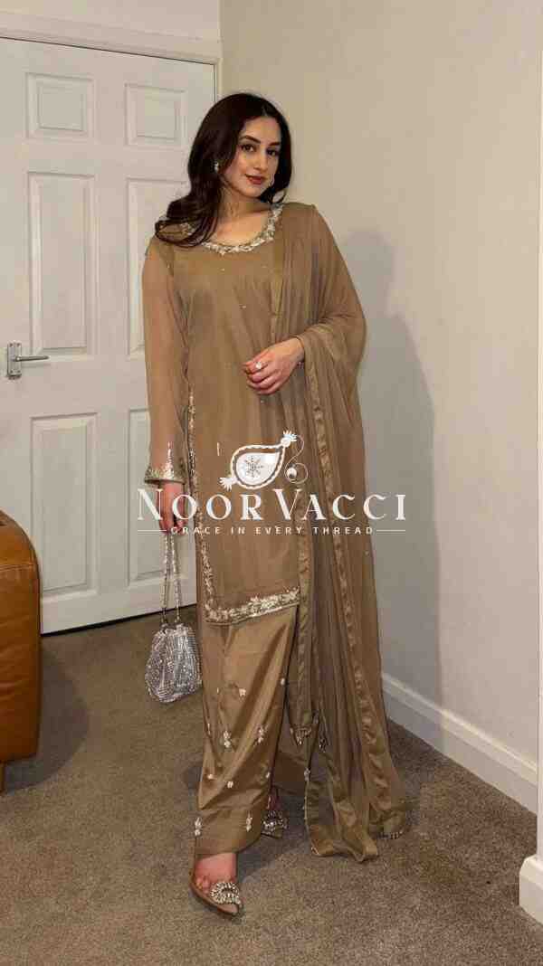 Faux Georgette Embroidered Farshi Plazzo Set with Dupatta – Ready to Wear