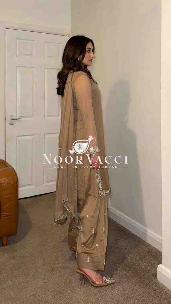 Faux Georgette Embroidered Farshi Plazzo Set with Dupatta – Ready to Wear - Image 3