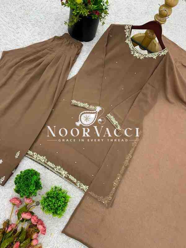 Faux Georgette Embroidered Farshi Plazzo Set with Dupatta – Ready to Wear - Image 6