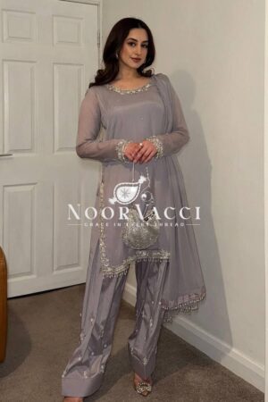 Buy Faux Georgette Embroidered Farshi Plazzo Set with Dupatta – Ready to Wear
