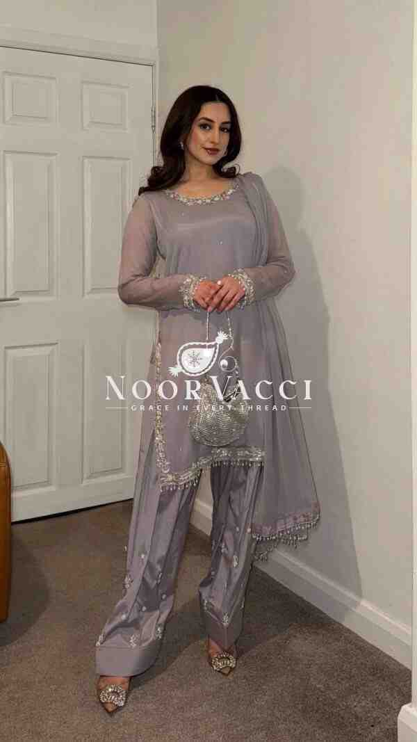 Faux Georgette Embroidered Farshi Plazzo Set with Dupatta – Ready to Wear