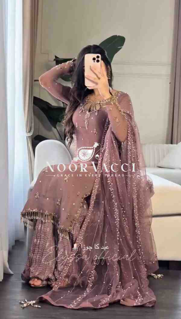 Faux Georgette Embroidered Sequence Plazzo Set with Dupatta – Ready to Wear