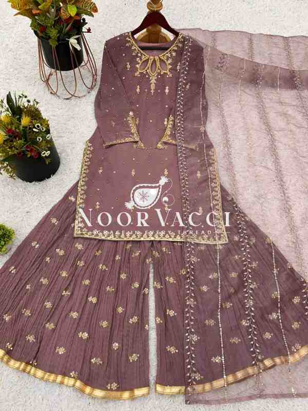 Faux Georgette Embroidered Sequence Plazzo Set with Dupatta – Ready to Wear - Image 9