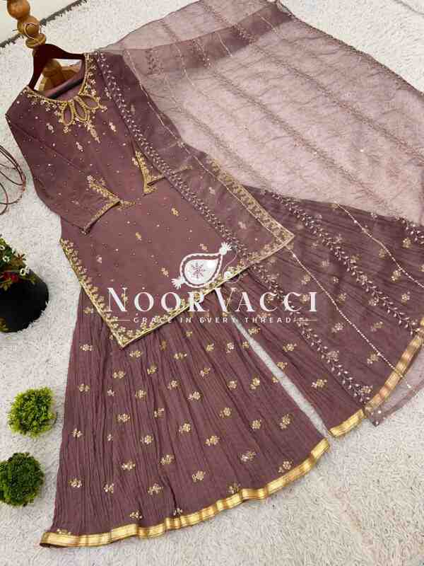 Faux Georgette Embroidered Sequence Plazzo Set with Dupatta – Ready to Wear - Image 5