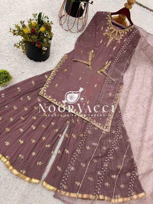 Faux Georgette Embroidered Sequence Plazzo Set with Dupatta – Ready to Wear - Image 6