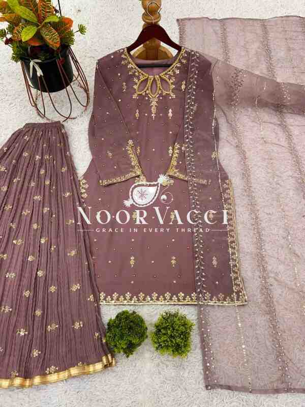 Faux Georgette Embroidered Sequence Plazzo Set with Dupatta – Ready to Wear - Image 7