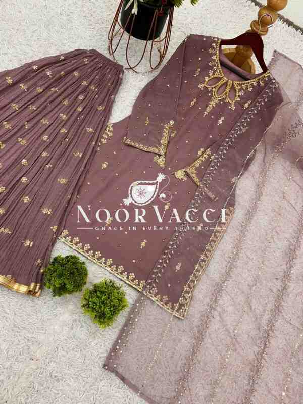 Faux Georgette Embroidered Sequence Plazzo Set with Dupatta – Ready to Wear - Image 8