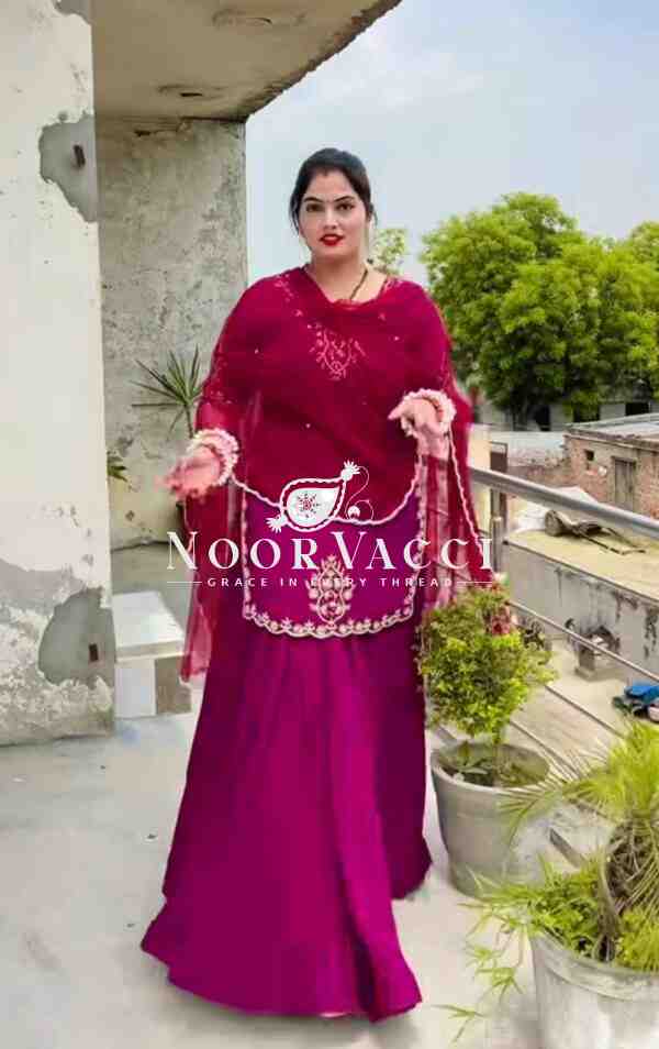 Glamorous Crepe Silk Top with Embroidered Lehenga & Net Dupatta - Image 3