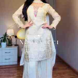 Chinon Silk Embroidered Top with Pallazo & Dupatta – Designer Party Set