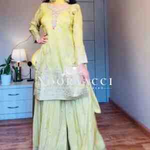 Chinon Silk Embroidered Top with Pallazo & Dupatta – Designer Party Set