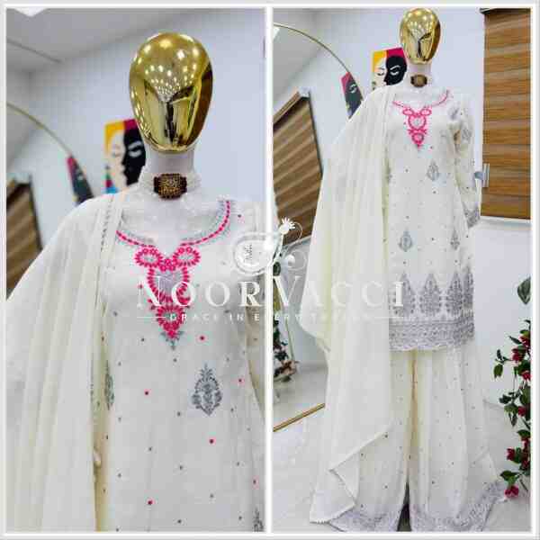 Chinon Silk Embroidered Top with Pallazo & Dupatta – Designer Party Set - Image 2