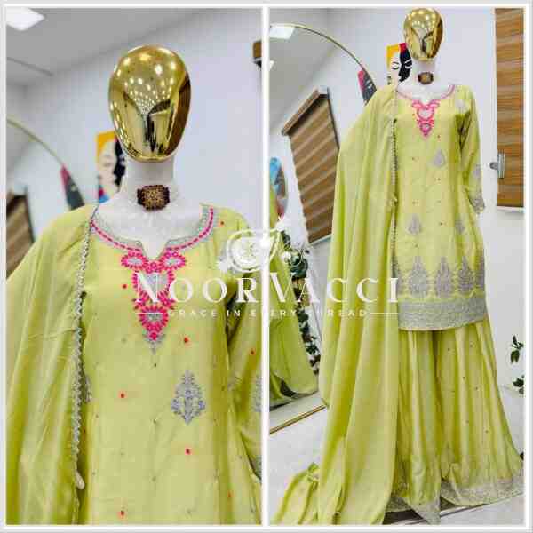 Chinon Silk Embroidered Top with Pallazo & Dupatta – Designer Party Set - Image 2