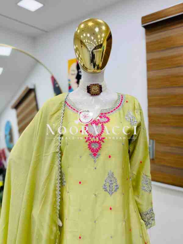 Chinon Silk Embroidered Top with Pallazo & Dupatta – Designer Party Set - Image 4
