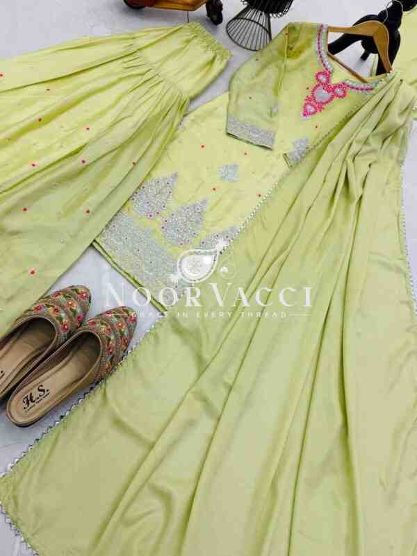 Chinon Silk Embroidered Top with Pallazo & Dupatta – Designer Party Set - Image 5
