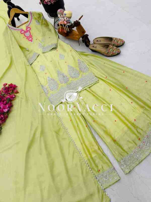 Chinon Silk Embroidered Top with Pallazo & Dupatta – Designer Party Set - Image 6