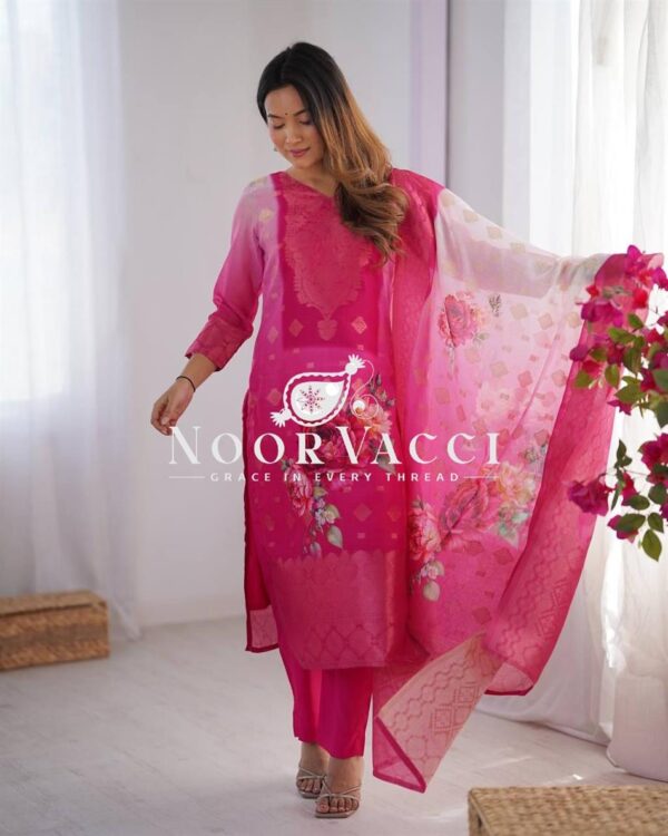 Shop Chanderi Silk Top with Micro Pent and Jacquard Printed Dupatta Set - Image 2