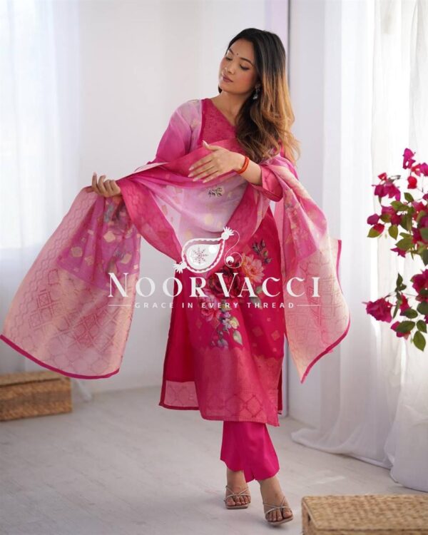 Shop Chanderi Silk Top with Micro Pent and Jacquard Printed Dupatta Set - Image 4