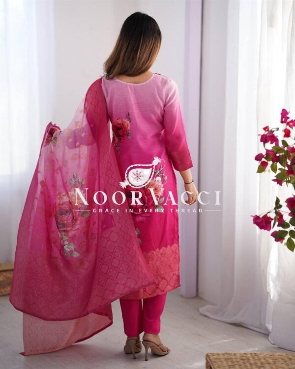 Shop Chanderi Silk Top with Micro Pent and Jacquard Printed Dupatta Set - Image 5