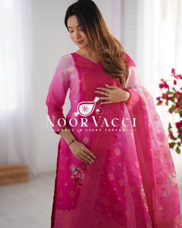 Shop Chanderi Silk Top with Micro Pent and Jacquard Printed Dupatta Set - Image 6