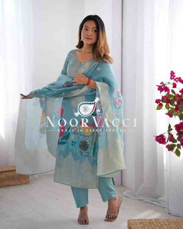 Chanderi Silk Top with Micro Pent and Jacquard Printed Dupatta Set - Image 3