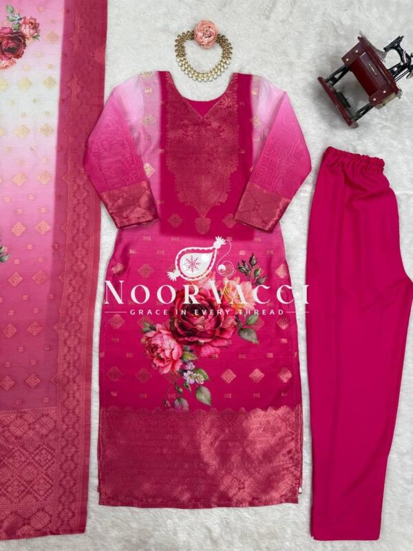 Shop Chanderi Silk Top with Micro Pent and Jacquard Printed Dupatta Set - Image 7