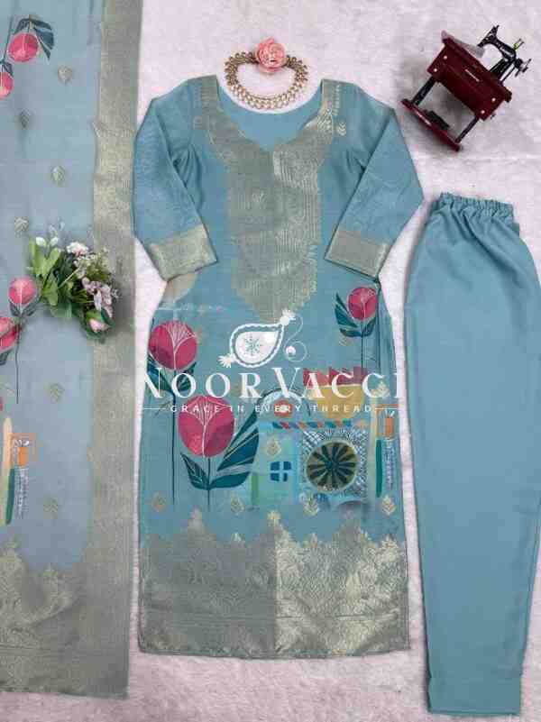 Chanderi Silk Top with Micro Pent and Jacquard Printed Dupatta Set - Image 6