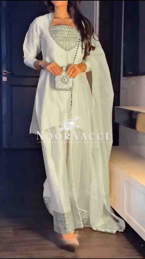 Chinon Silk Embroidered Plazo Suit with Dupatta - Image 3