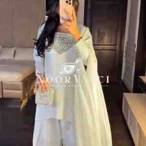 Chinon Silk Embroidered Plazo Suit with Dupatta