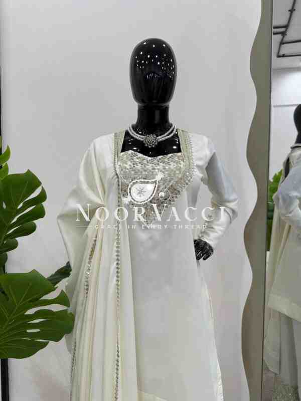 Chinon Silk Embroidered Plazo Suit with Dupatta - Image 4