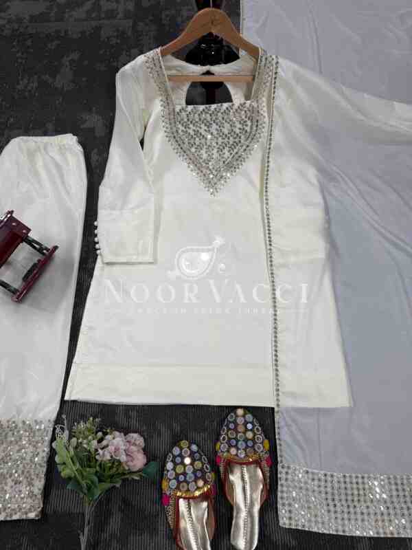 Chinon Silk Embroidered Plazo Suit with Dupatta - Image 7