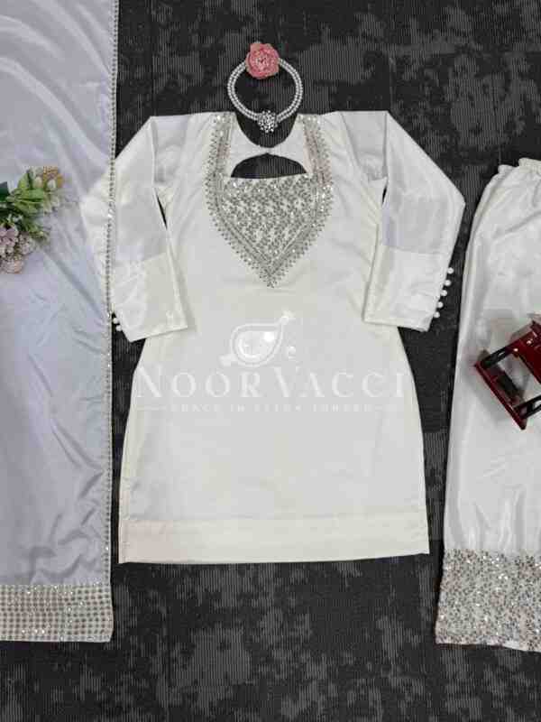 Chinon Silk Embroidered Plazo Suit with Dupatta - Image 8