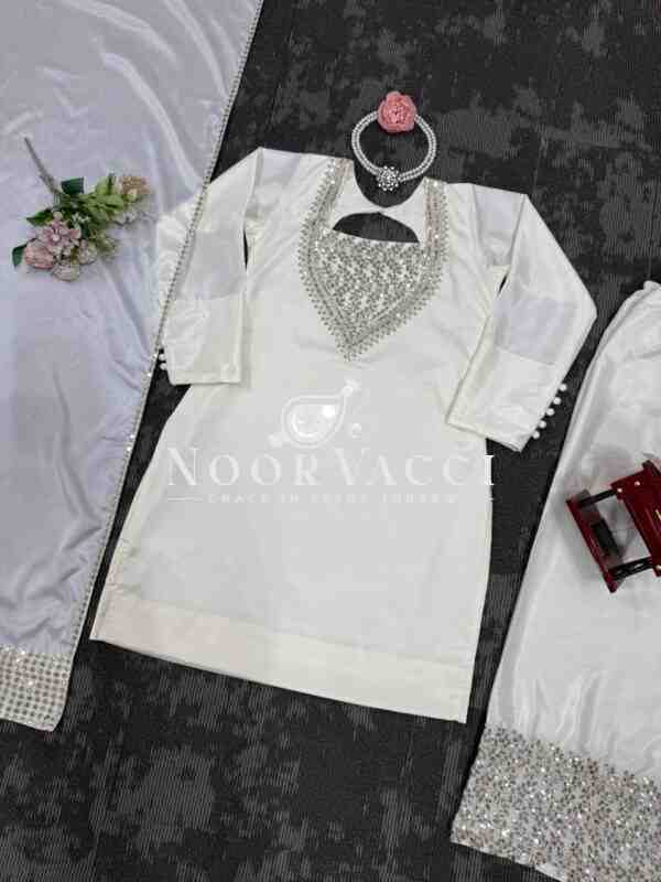 Chinon Silk Embroidered Plazo Suit with Dupatta - Image 9
