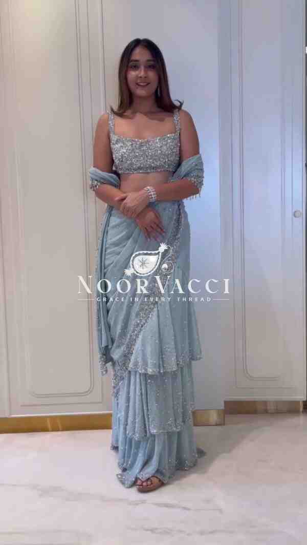 Lehenga Saree Set with Thread and Sequin Embellishment