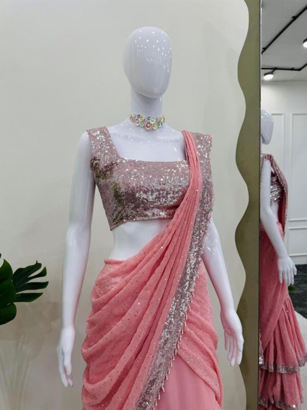 Shop Lehenga Saree Set with Thread and Sequin Embellishment - Image 5