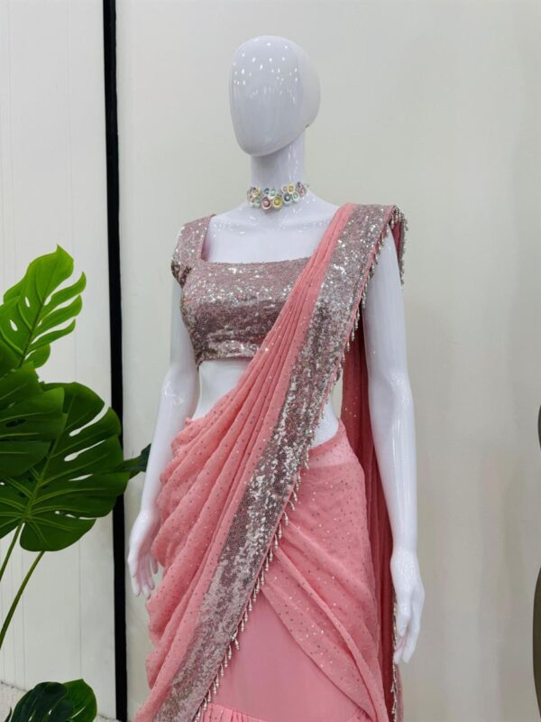 Shop Lehenga Saree Set with Thread and Sequin Embellishment - Image 3
