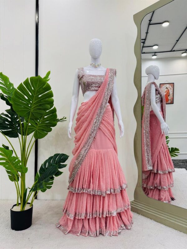 Shop Lehenga Saree Set with Thread and Sequin Embellishment - Image 4