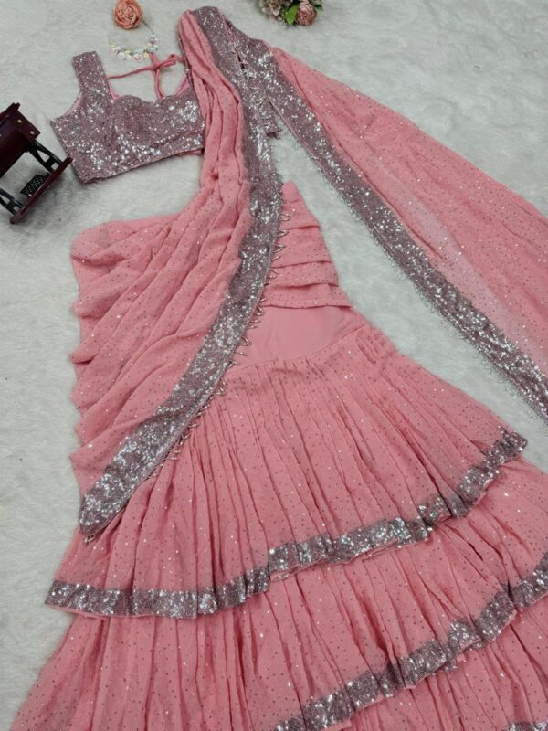 Shop Lehenga Saree Set with Thread and Sequin Embellishment - Image 8