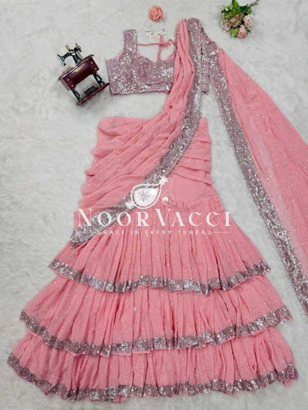 Shop Lehenga Saree Set with Thread and Sequin Embellishment - Image 6