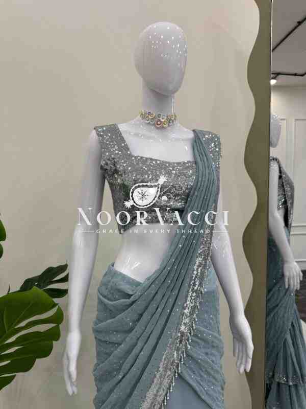 Lehenga Saree Set with Thread and Sequin Embellishment - Image 4